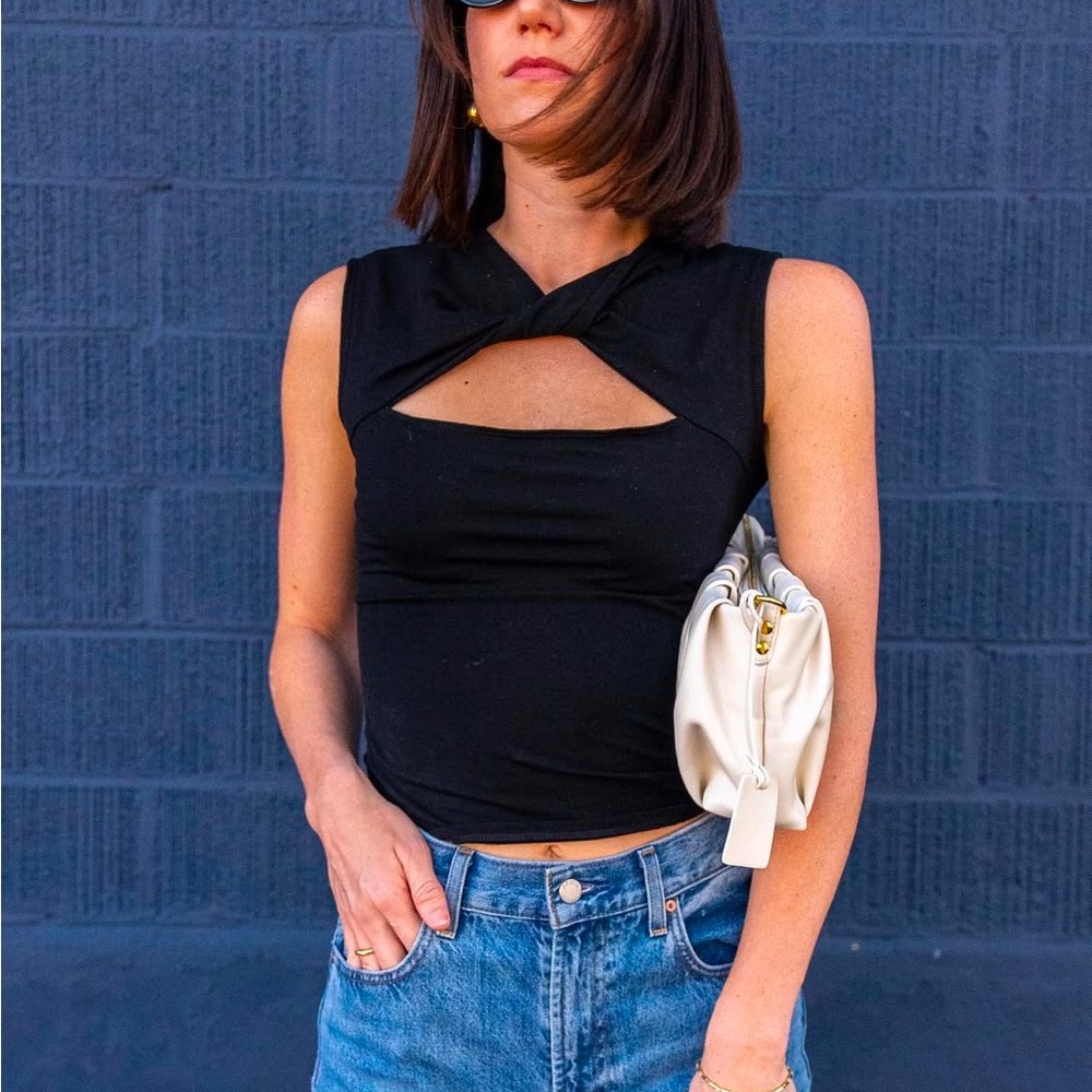 Reformation Black Cutout Fitted Sleeveless Tank Top